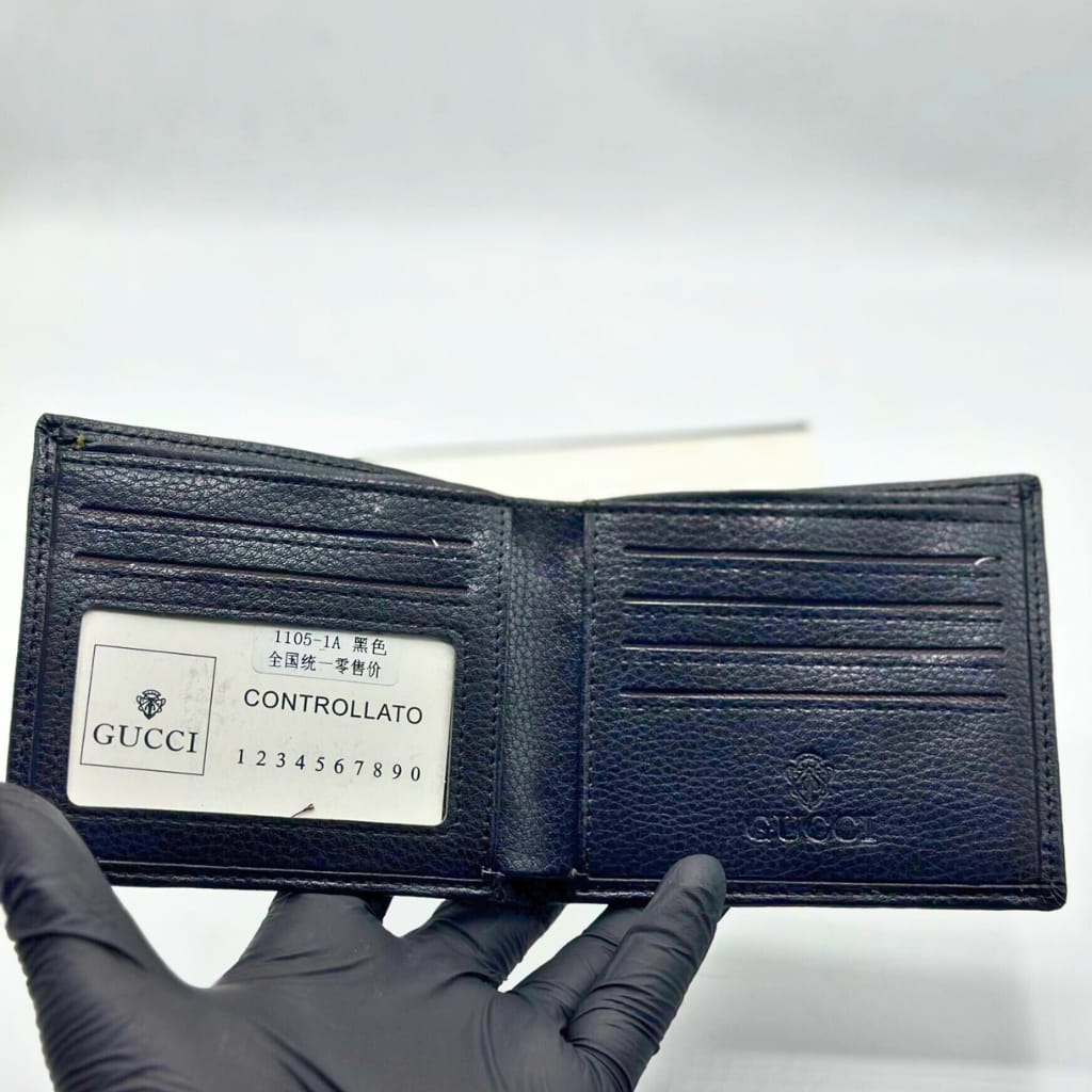 Designer Gucci Leather Bifold Men Wallet Black